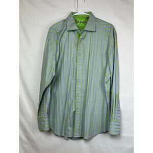 Robert Graham Men's  Large Lime Green/Blue Striped Long Sleeve Button Up Shirt